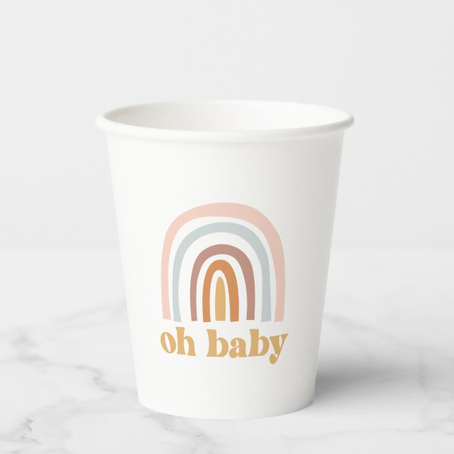 Boho Rainbow pink Baby Shower Pappbecher (Vorderseite)