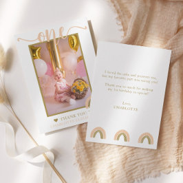 Boho Rainbow Pink Gold Foto Dankeskarte