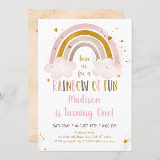 Boho Rainbow Pink Gold Geburtstag Einladung