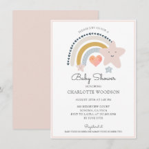 Boho Rainbow Pink Heart Girl Baby Dusche