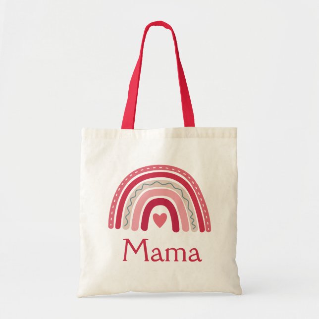 Boho Rainbow Pink Heart Mama Tragetasche (Vorne)