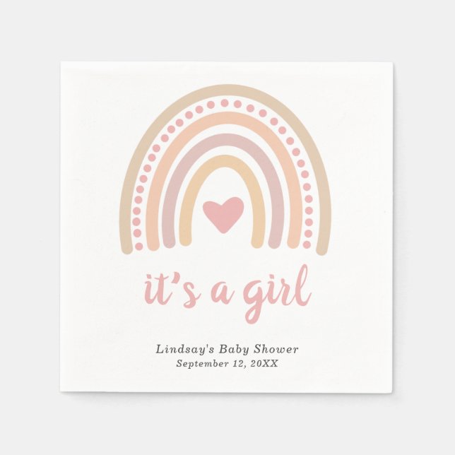 Boho Rainbow Pink Heart Niedlich Girl Baby Shower Serviette (Vorderseite)