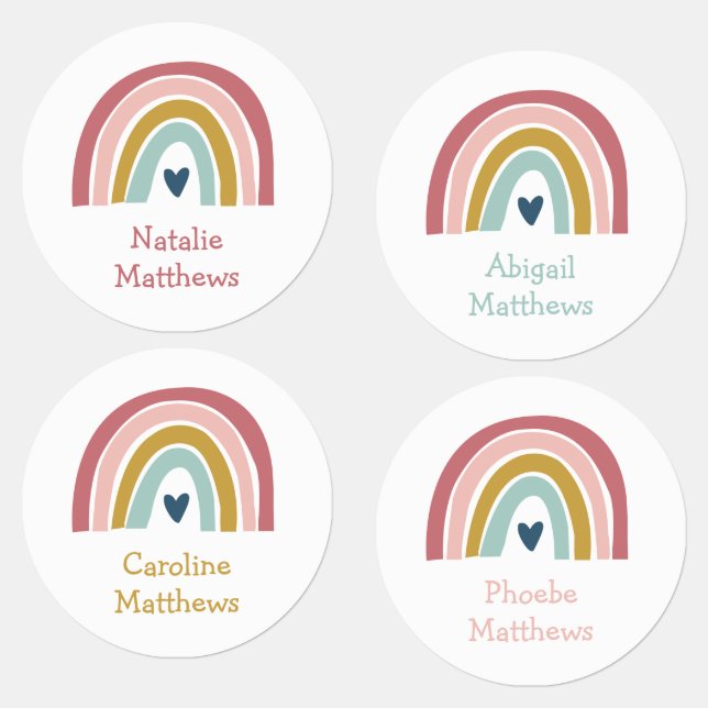 Boho Rainbow Pink Navy Name Eisen auf Bekleidung Etiketten (Gruppe)