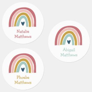 Boho Rainbow Pink Navy Senard Name Waterproof Etiketten