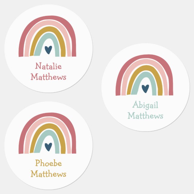 Boho Rainbow Pink Navy Senard Name Waterproof Etiketten (Gruppe)