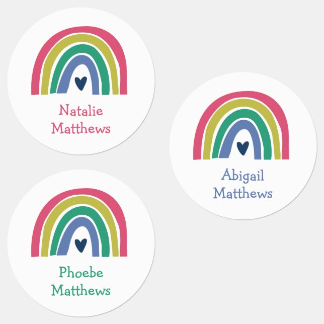 Boho Rainbow Pink Navy Senard Name Waterproof Etiketten (Gruppe)