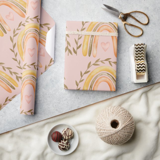 Boho Rainbow Pink Orange und Green Girls Geschenkpapier (Kunsthandwerk)