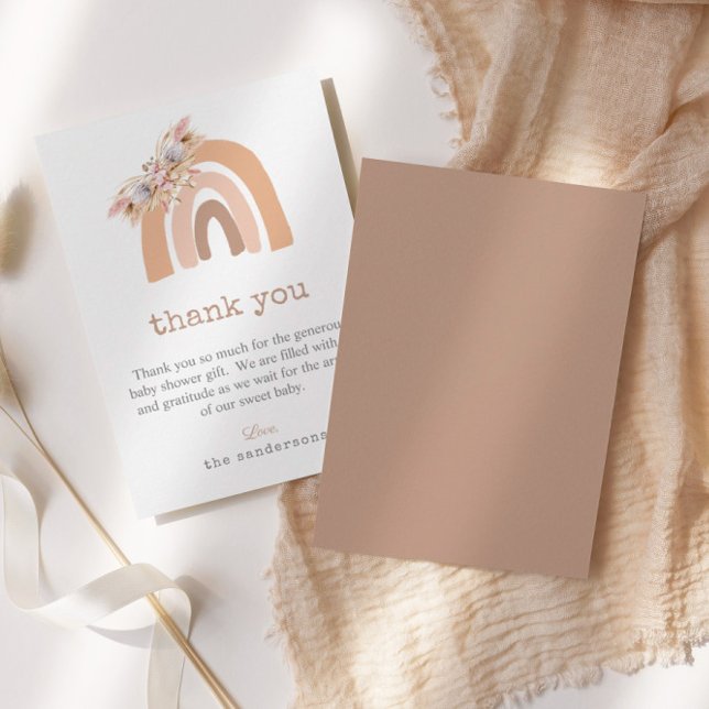 Boho Rainbow Pink Pampas Grass Baby Dusche Dankeskarte (Von Creator hochgeladen)