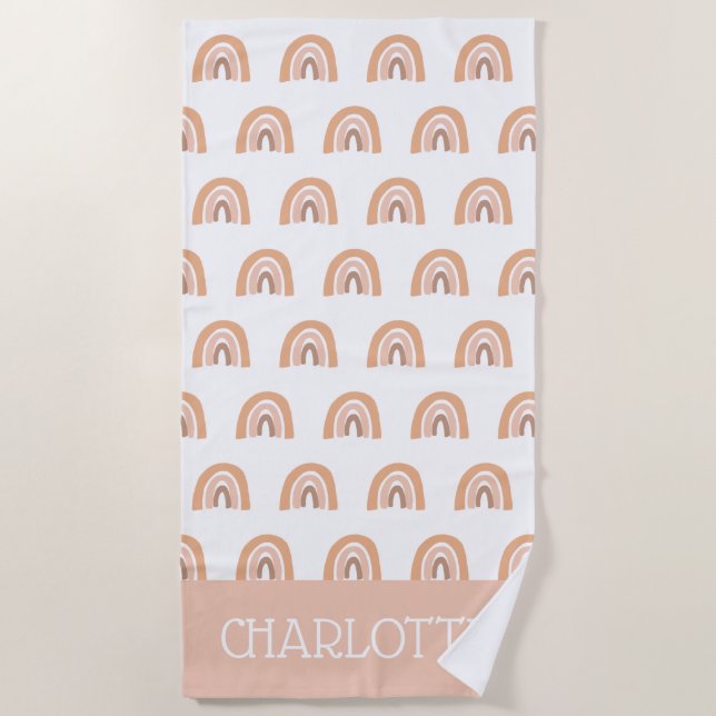 Boho Rainbow Pink Pastell Personalisierte Kinder Strandtuch (Vorderseite)