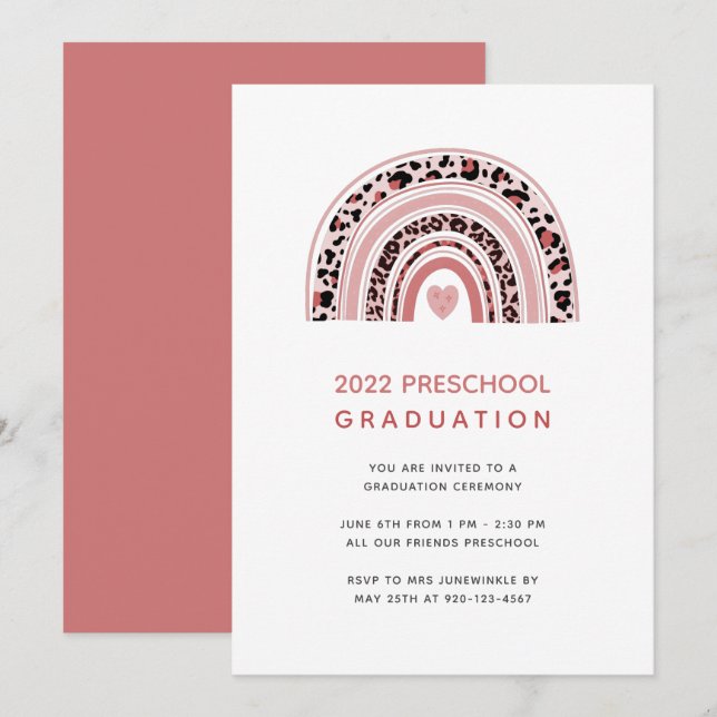 Boho Rainbow Preschool Invitation à la graduation (Devant / Derrière)
