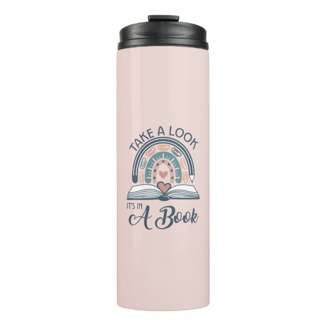 Boho Rainbow Reading Es ist in einem Buch Thermosbecher (Vorderseite)