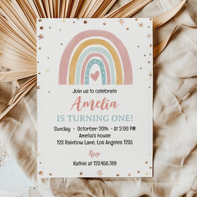 Boho Rainbow rose 1er anniversaire Invitation (Créateur téléchargé)