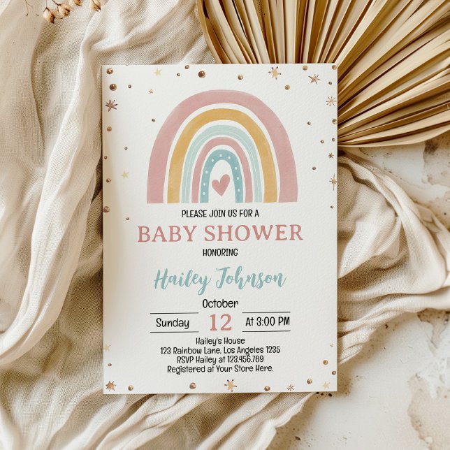 Boho Rainbow Rose Girl Baby shower Invitation (Créateur téléchargé)