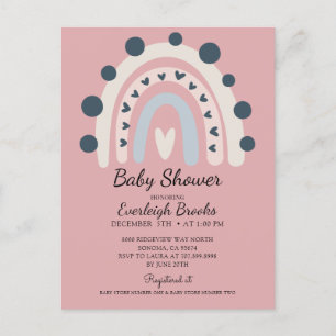 Boho Rainbow Rose Girl Baby shower Invitation