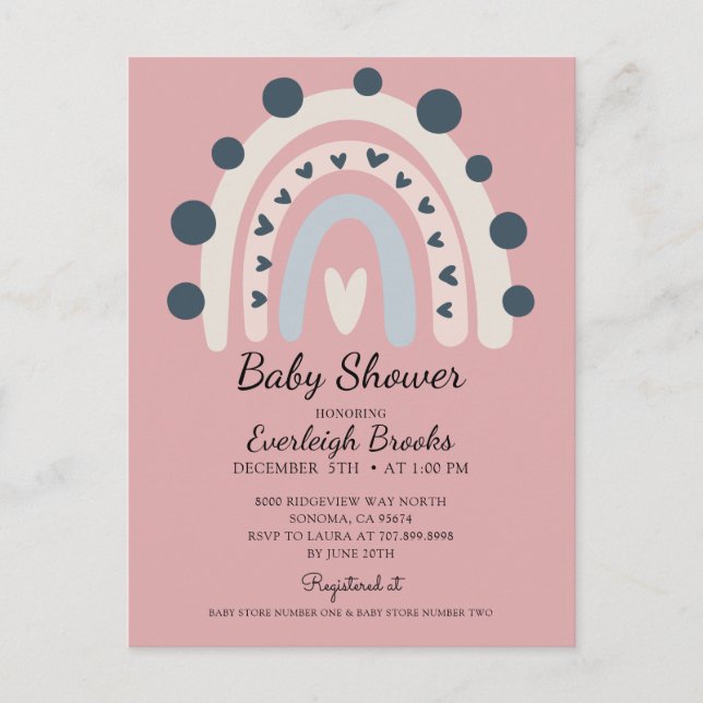 Boho Rainbow Rose Girl Baby shower Invitation (Devant)