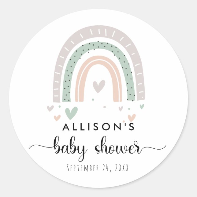 Boho Rainbow Sage Baby Dusche Runder Aufkleber (Vorderseite)