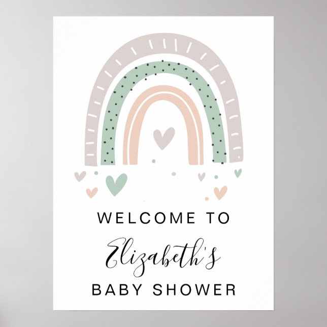 Boho Rainbow Sage Baby Dusche Willkommen Poster (Vorne)