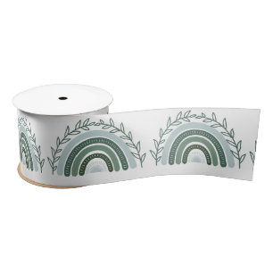 Boho Rainbow Satin Ribbon, Sage Green Satinband