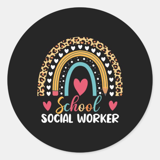 Boho Rainbow School Sozialarbeiter Runder Aufkleber (Vorderseite)