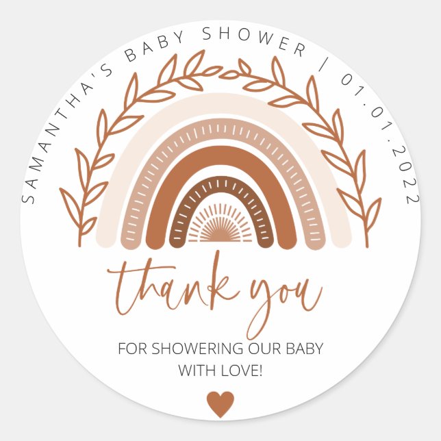 Boho Rainbow Stickers, Earthy Terracotta Shower Runder Aufkleber (Vorderseite)