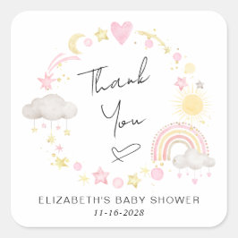 Boho Rainbow Sun Baby Girl Dusche Vielen Dank Quadratischer Aufkleber