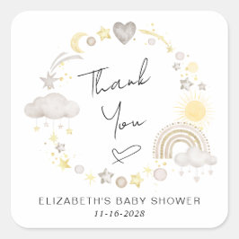 Boho Rainbow Sun Baby Shower Vielen Dank Quadratischer Aufkleber