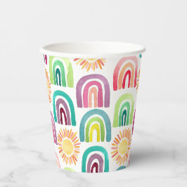 Boho Rainbow & Suns 1. Geburtstag Wasserfarbe Pappbecher