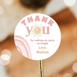 Boho Rainbow Sunshine Pink Birthday Sticker