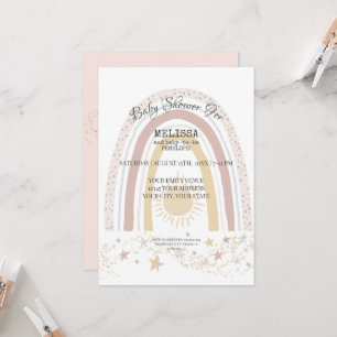 Boho Rainbow Sunshine Pink Mustard Gold Stars Girl Einladung