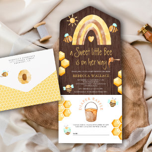 Boho Rainbow Sweet Little Bee Wood Baby Dusche All In One Einladung