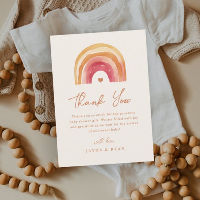 Boho Rainbow Terracotta Babydusche Dankeskarte (Boho Rainbow Baby Shower Thank You Card.)