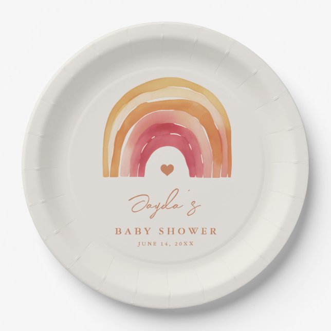 Boho Rainbow Terracotta Babydusche Pappteller (Vorderseite)