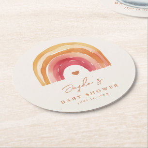 Boho Rainbow Terracotta Babydusche Runder Pappuntersetzer