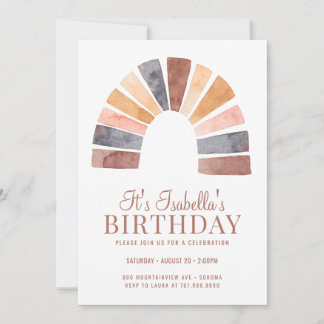 Boho Rainbow Terracotta Bisque Kid Birthday Party Einladung