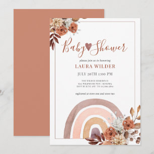 Boho Rainbow Terracotta Burnt Orange Babydusche Einladung