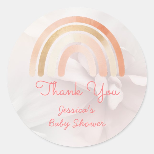 Boho Rainbow Terracotta Personalisierte Babydusche Runder Aufkleber (Vorderseite)