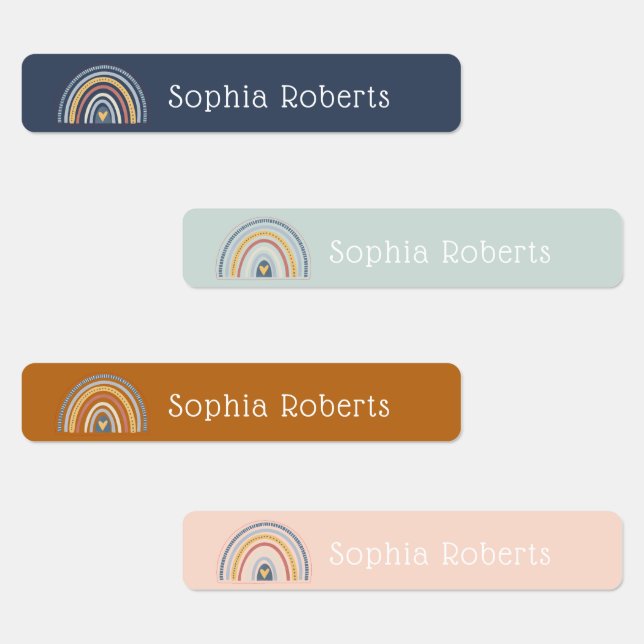 Boho Rainbow Theme Waterproof Kids Name Labels Etiketten (Gruppe)