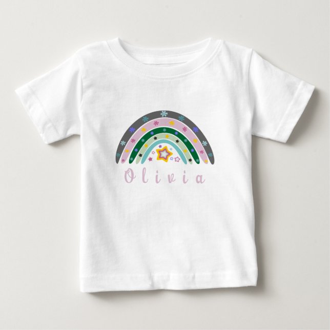 Boho Rainbow Trendy mit Personalisiertem Namen Baby T-shirt (Vorderseite)