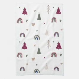 Boho Rainbow und Herz Weihnachtsküche Handtuch