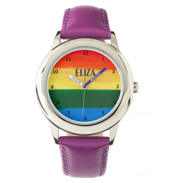 Boho Rainbow Wasserfarbe Niedlich Girls Pink Kinde Armbanduhr (Vorderseite)