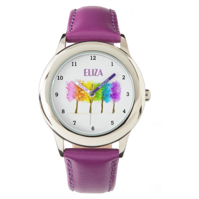 Boho Rainbow Wasserfarbe Niedlich Girls Pink Kinde Armbanduhr (Vorderseite)
