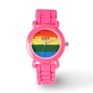 Boho Rainbow Wasserfarbe Niedlich Girls Pink Kinde Armbanduhr