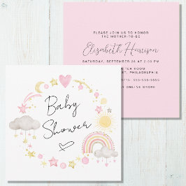 Boho Rainbow Watercolor Baby Girl Dusche Einladung