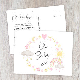 Boho Rainbow Watercolor Baby Girl Dusche Einladungspostkarte
