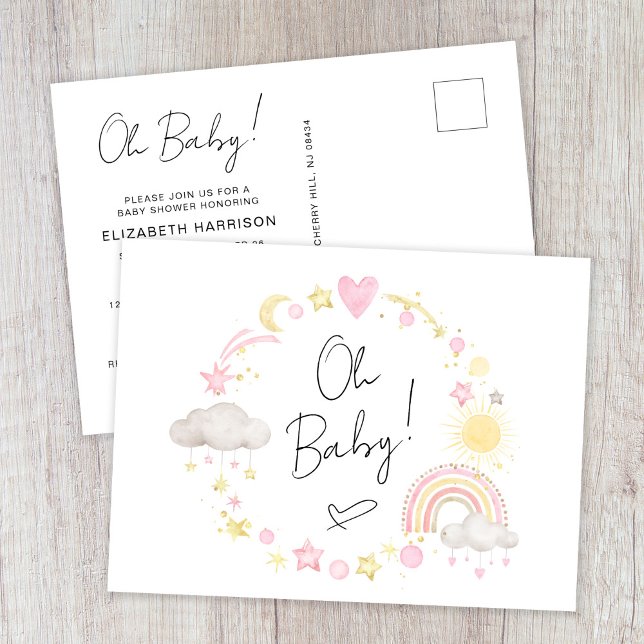 Boho Rainbow Watercolor Baby Girl Dusche Einladungspostkarte (Von Creator hochgeladen)