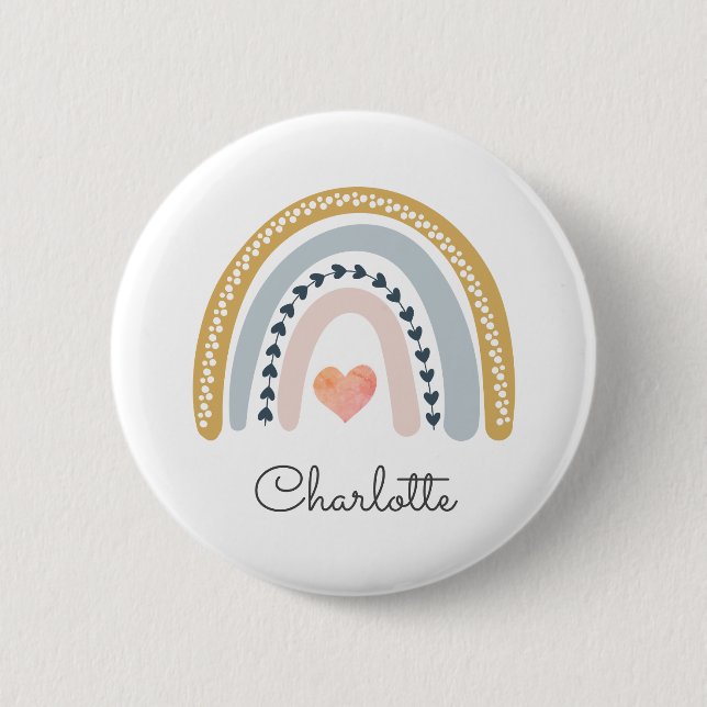 Boho Rainbow Watercolor-Kinderzimmer Button (Vorderseite)
