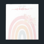 Boho Rainbow Watercolor Pink Floral Teacher Notizblock<br><div class="desc">Niedliche Boho Regenbogen mit Watercolor Pink Florals Kaffeemaschine Tasse perfekt als Geschenk für Lehrer.</div>