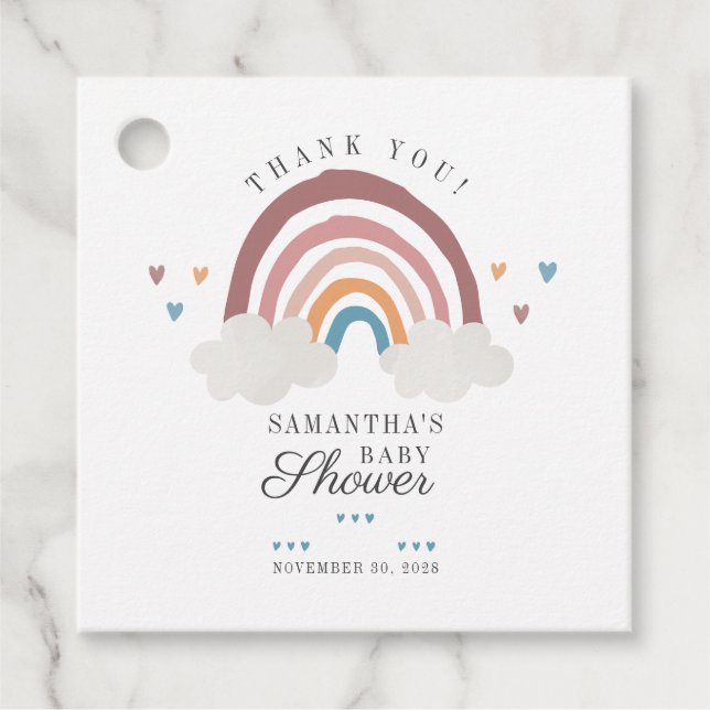 Boho Rainbow Watercolor Script Baby Dusche Geschenkanhänger (Vorderseite)