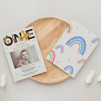 Boho Rainbow Wild 1. Geburtstag Einladung