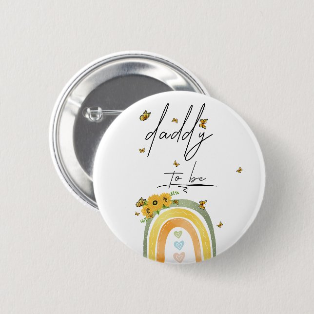 Boho Rainbow with Sunflowers Daddy-to-be Button (Vorne & Hinten)